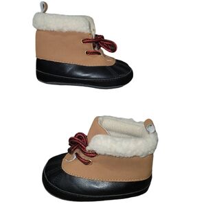 CARTER'S Size 3-6 Month Booties Lace Up Faux Fur Trim Brown & Black Shoes BABY